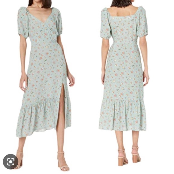 Paige Gjelina Floral Print Faux Wrap dress in mint - Picture 1 of 7